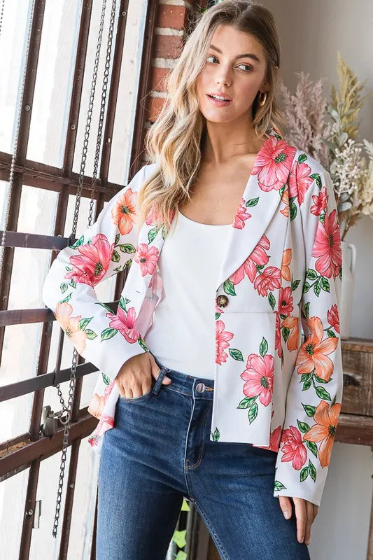 Heimish Full Size Multi Color Floral Blazers with Tunic Plus Size