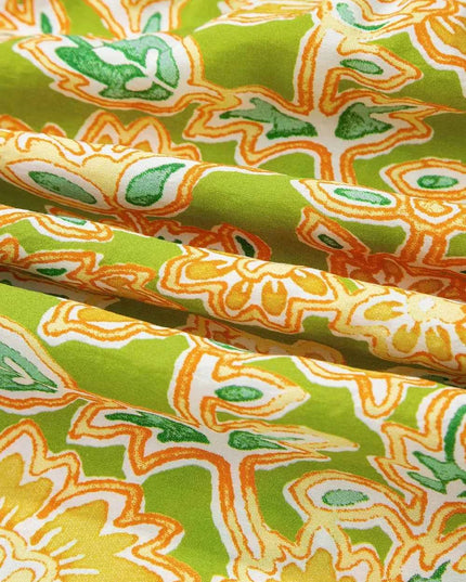 Multicolour Printed Contrast Bubble Sleeve Patchwork Blouse