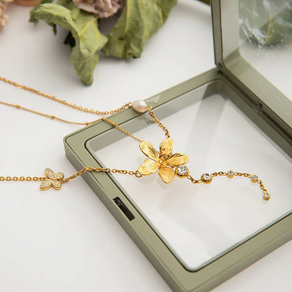 3-Piece 18K Gold-Plated Stainless Steel Flower Necklace