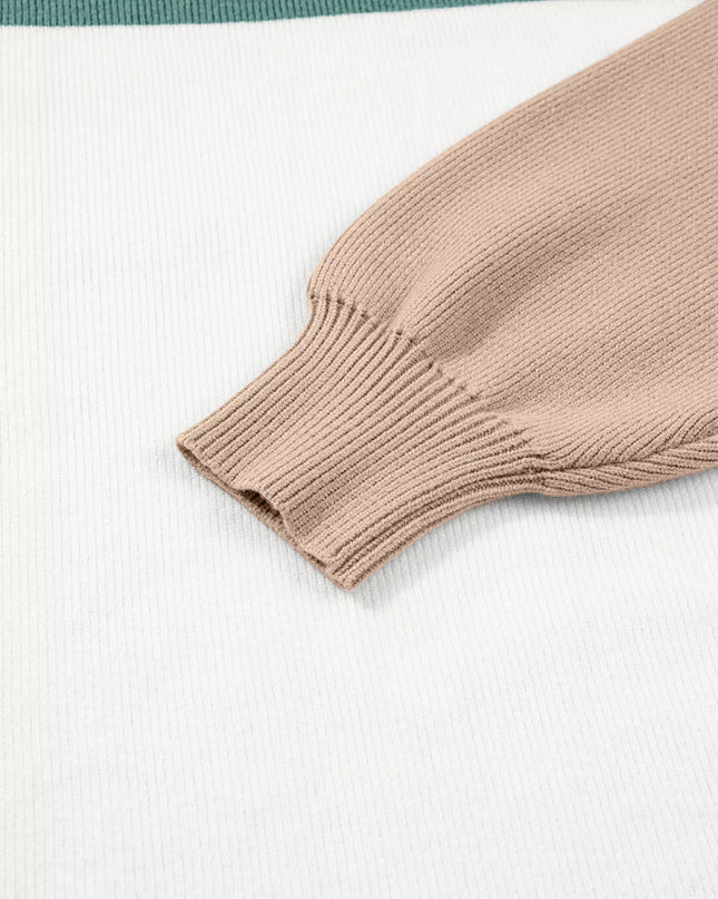 Color Block Plain Ribbed Knit Sweatshirt