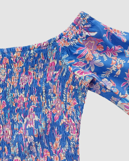 Smocked Off-Shoulder Printed Top and Skirt Set