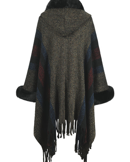 Color Block Fringe Detail Poncho