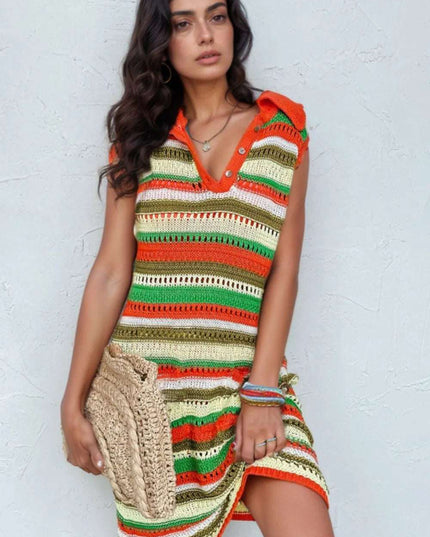 Openwork Stripe Sleeveless Sweater Dress Stripe