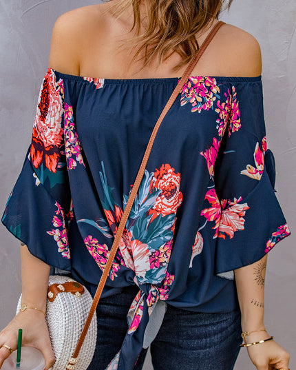 Printed Off-Shoulder Flounce Sleeve Top 