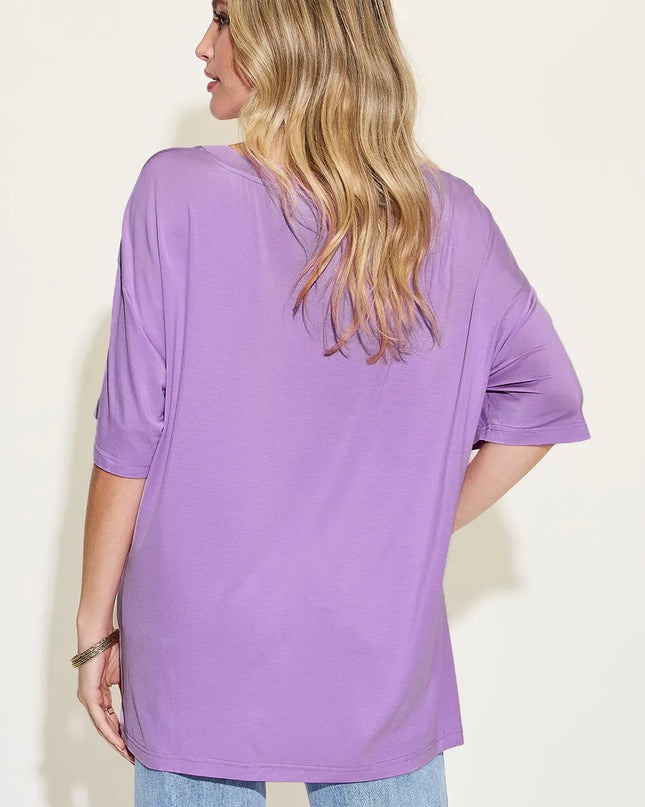 Basic Bae Full Size Bamboo V-Neck Drop Shoulder T-Shirt 