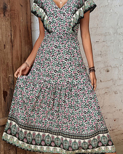 Perfee Ditsy Floral Ruffled Plunge Dress