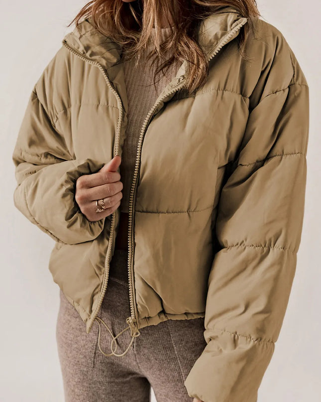 Zip Up Collared Neck Long Sleeve Winter Coat