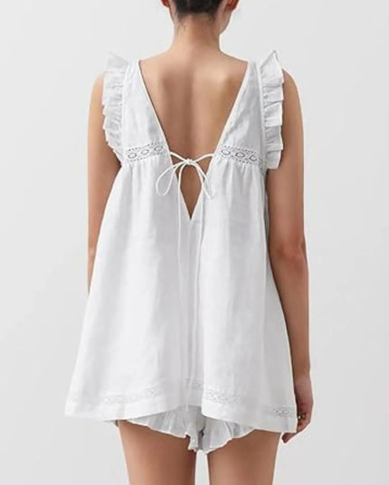 Ruffled V-Neck Top and Shorts Set