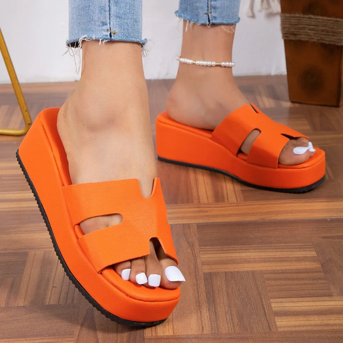 Open Toe Platform Sandals Orange