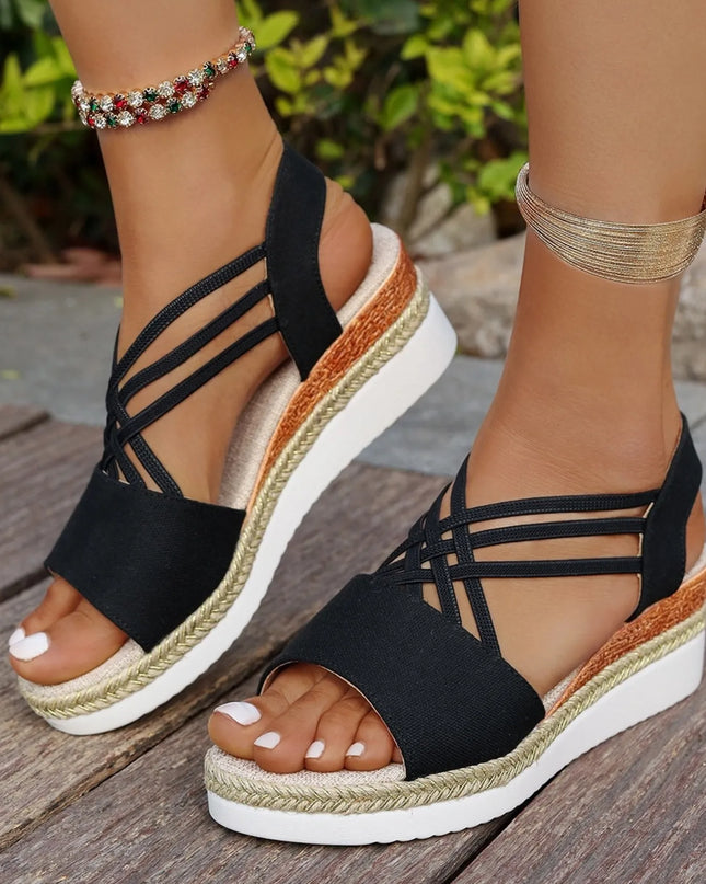 Cross-Strap Platform Wedge Sandals with Ankle Strap 