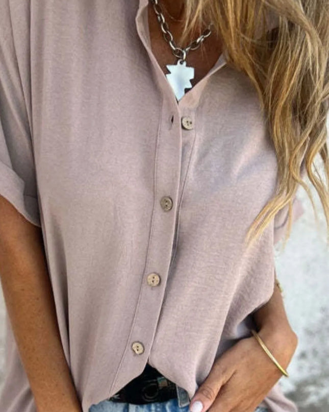 Full Size Collared Neck Half Sleeve Shirt Plus Size 