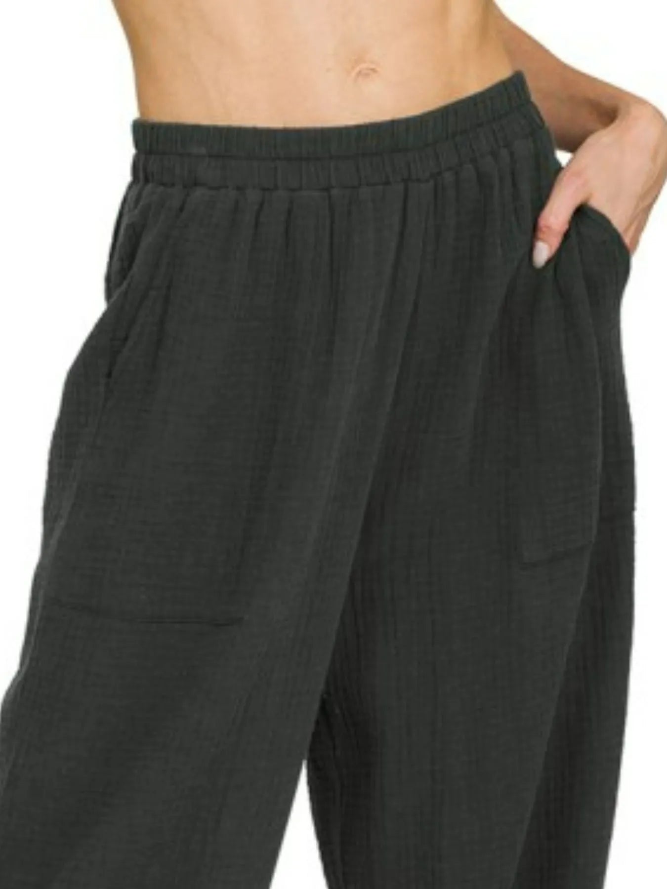 Zenana Double Gauze Elastic Band Pants