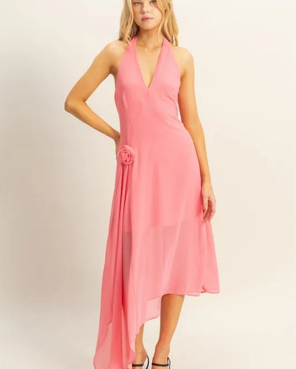 HYFVE Chiffon Halter Asymmetrical Hem Dress 