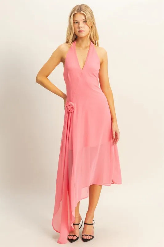 HYFVE Chiffon Halter Asymmetrical Hem Dress 