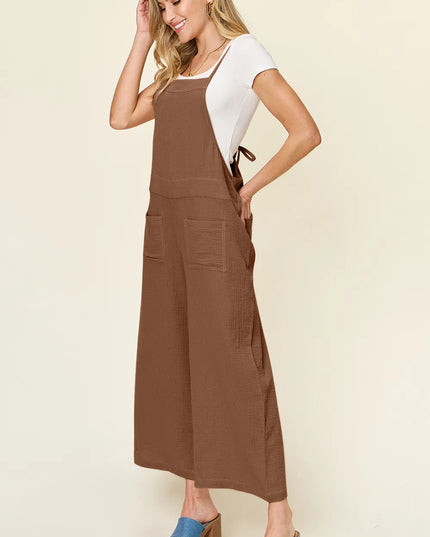 Double Take Full Size Texture Sleeveless Wide Leg Overall