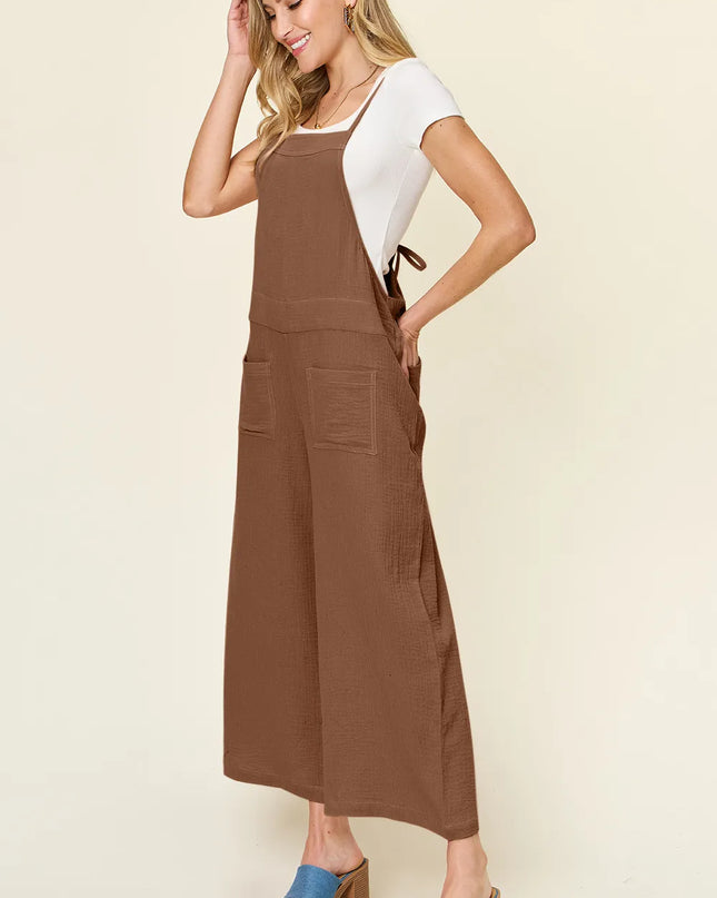 Double Take Full Size Texture Sleeveless Wide Leg Overall