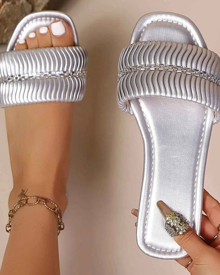 Metallic Open Toe Slide Sandals