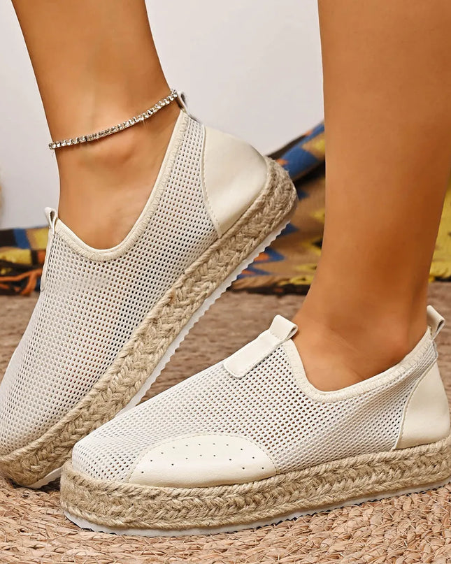 Mesh Espadrille Platform Slip-Ons 