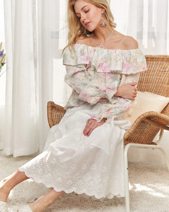 ADORA Ruffled Off Shoulder Floral Blouse 