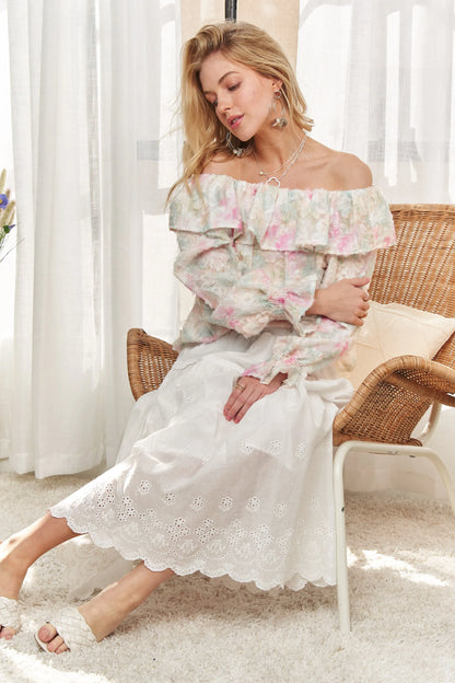 ADORA Ruffled Off Shoulder Floral Blouse 