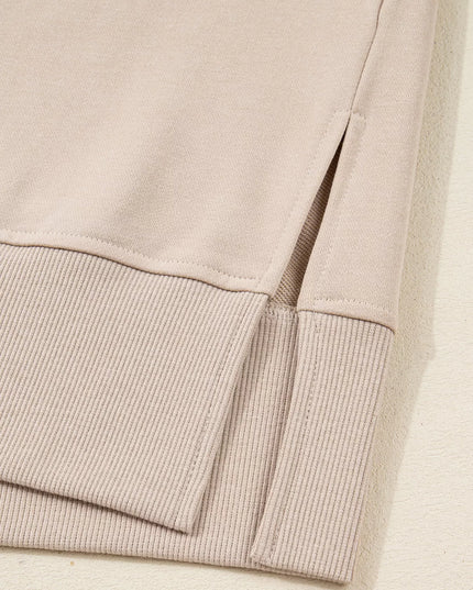 Solid Color Oversize Slit Sweatshirt and Ribbed Leggings 2pcs Set