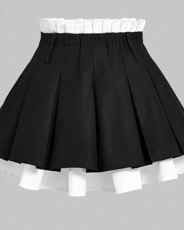 Contrast Pleated Mini Skirt