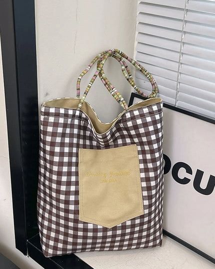Gingham Pattern Tote Bag Yellow ONESIZE