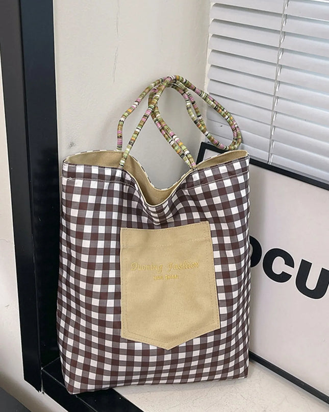 Gingham Pattern Tote Bag Yellow ONESIZE