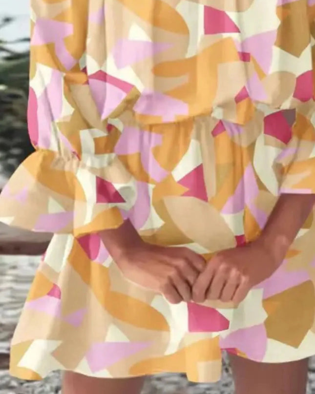 Full Size Floral Off-Shoulder Flounce Sleeve Mini Dress Plus Size 