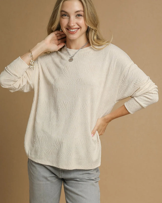 Umgee Textured Knit Long Sleeve Top ECRU