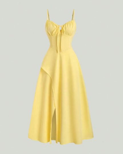 Smocked Back Slit Cami Dress Yellow