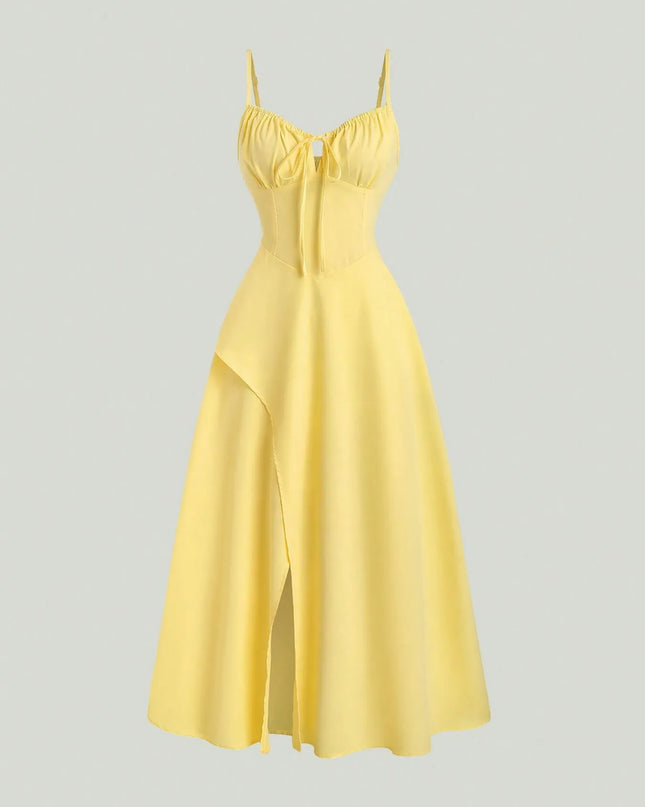 Smocked Back Slit Cami Dress Yellow