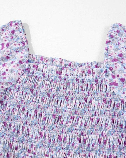 Tiered Floral Shirred High Waist Maxi Dress