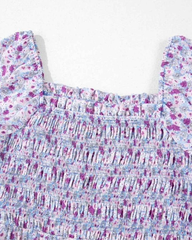 Tiered Floral Shirred High Waist Maxi Dress