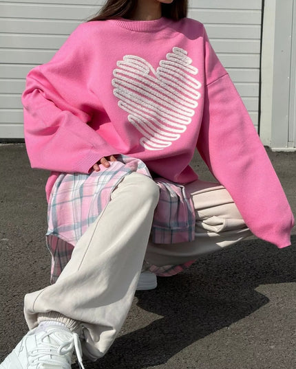 Heart Round Neck Oversized Sweater