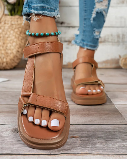 Open Toe Platform Sandals Dark Brown