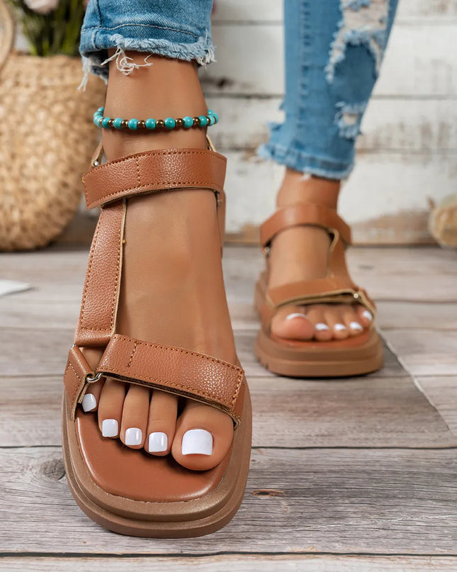 Open Toe Platform Sandals Dark Brown