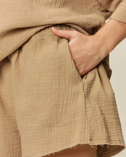 Double Take Texture Half Sleeve T-Shirt and Drawstring Shorts Set