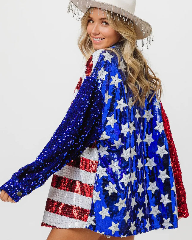BiBi Velvet Sequin American Flag Shirt