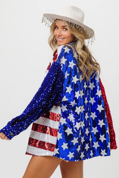BiBi Velvet Sequin American Flag Shirt