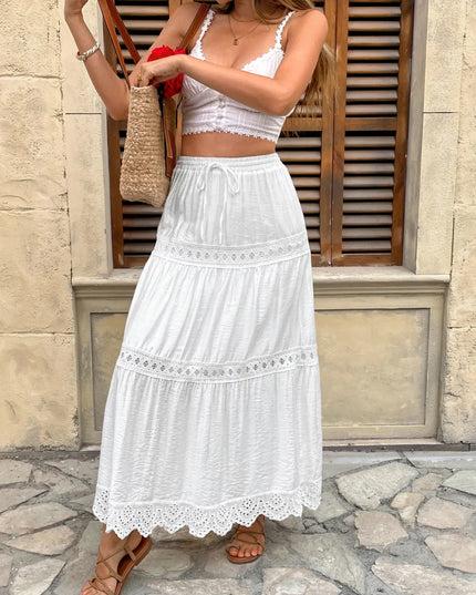 Lace Detail Elastic Waist Skirt 