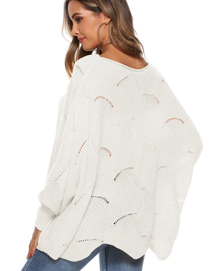 Round Neck Long Sleeve Openwork Sweater