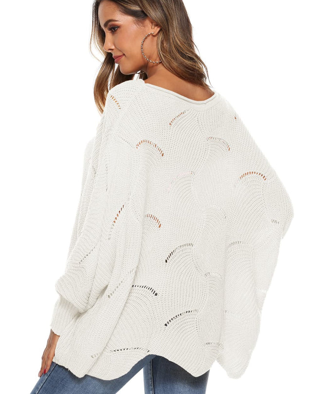 Round Neck Long Sleeve Openwork Sweater
