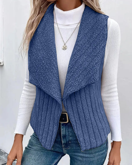 Open Front Fuzzy Vest Coat Dusty Blue