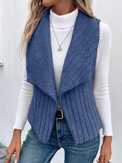 Open Front Fuzzy Vest Coat Dusty Blue