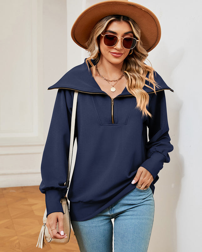 Half-Zip Collared Sweatshirt Peacock Blue