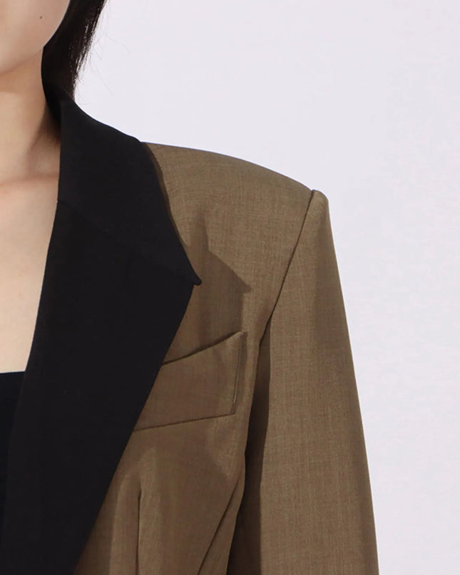 Contrast Lapel Collar Long Sleeve Blazer