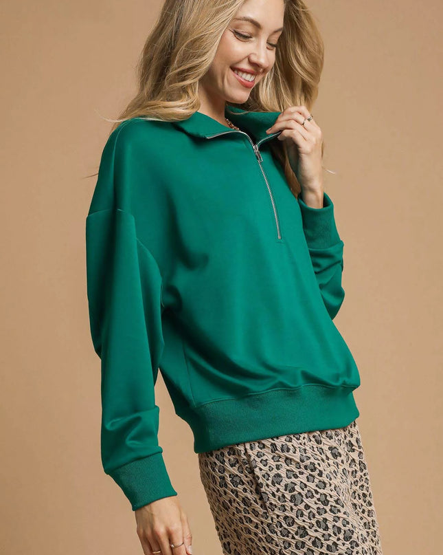 Umgee Half Zip Drop Shoulder Sweatshirt