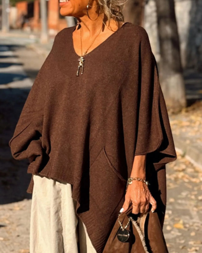 Ribbed Hem V-Neck Sweater