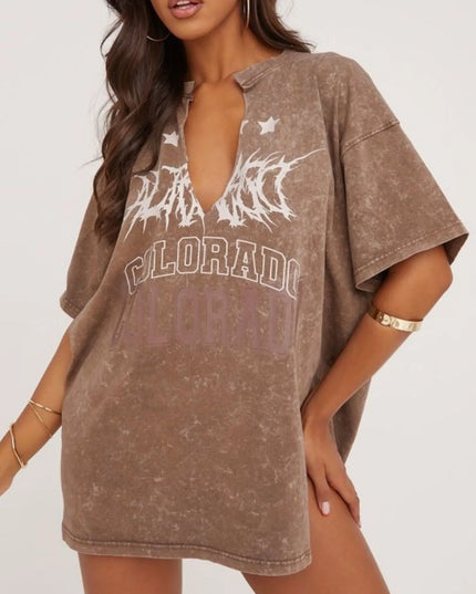 Side Slit Letter Graphic Oversize T-Shirt 